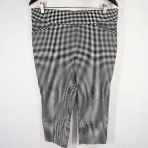 Chicos Perfect Stretch Capri Pants Black White Gingham Pull On Size 2 Large